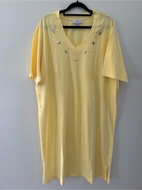 Cozy Women's Yellow V-Neck Cotton Nightshirt by Claire Murray 100% Cotton